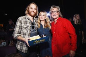 Kurt Russell, Wyatt Russell, and Meredith Hagner at an event for The Christmas Chronicles (2018)
