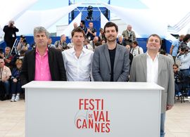 Alain Guiraudie, Christophe Paou, Patrick d'Assumçao, and Pierre Deladonchamps at an event for Stranger by the Lake (201