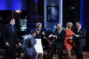 Mark Cuban, Daymond John, Barbara Corcoran, Robert Herjavec, Kevin O'Leary, and Lori Greiner in Shark Tank (2009)
