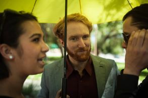 A behind the scenes shot from Dr. Touch: Bloodwork (2016),as Producer Andrea Prabhu keeps the good Doctor (played by Ia