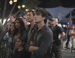 Shelley Conn, Jason O'Mara, Landon Liboiron, Naomi Scott, and Alana Mansour in Terra Nova (2011)