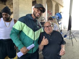 Pete Chatmon, Danny DeVito and Chad Coleman on location for 