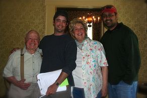 Mickey Rooney and wife Jan Chamberlin Rooney with Director David Rotan and Writer Lovinder Gill on the set of 