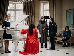 Irina Rozanova, Azat Zhumadil, and Nikita Pavlenko at an event for Prestizh (2023)