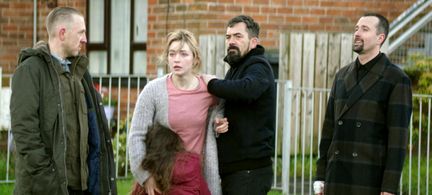 Sarah Bolger, Caolan Byrne, Packy Lee, Edward Hogg, and Macie McCauley in A Good Woman Is Hard to Find (2019)