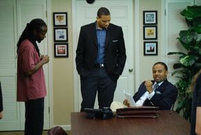 Walter Colson (left) as Roscoe Ballentine, Edward Williams (middle) as Freddie Johnson, Quest Green (right) as John Mona