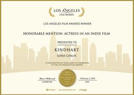 Sonia Conlin- Honorable Mention Best Actress in an Indie Film - Kindhart