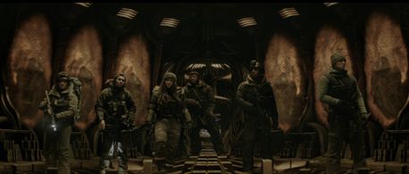 Chris Pratt, Seychelle Gabriel, Alan Trong, Jasmine Mathews, and Chibuikem Uche in The Tomorrow War (2021)