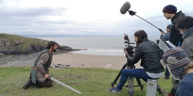 Giles Alderson, Andrew Rodger and crew on set with Richard Short in Arthur & Merlin
