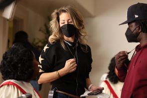 Melissa Kosar on the set of The Wonder Years (