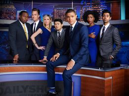Desi Lydic, Jessica Williams, Roy Wood Jr., Hasan Minhaj, Trevor Noah, Jordan Klepper, and Ronny Chieng in The Daily Sho