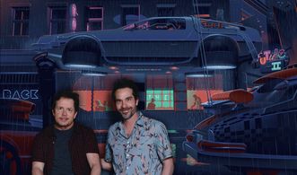 Filmmaker Martin Villeneuve with childhood hero Michael J. Fox in Orlando, Florida, on May 18th, 2019