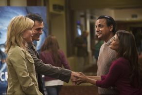 Anjali Bhimani, Julie Bowen, Ty Burrell, and Ajay Mehta in Modern Family (2009)