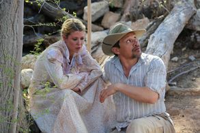 On set with Tara Reid for Attack of the Unknown.