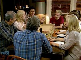 Michael Caton, Rebecca Gibney, James Stewart, Erik Thomson, Angus McLaren, and Jessica Marais in Packed to the Rafters (