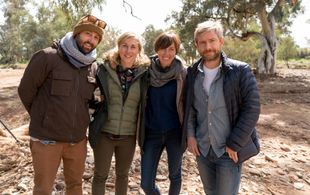 On-set, CARGO (L-R): Ben Howling, Yolanda Ramke, Samantha Jennings, Martin Freeman