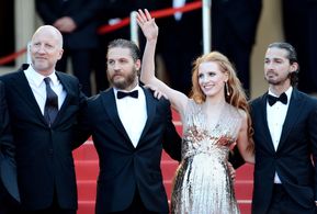Tom Hardy, John Hillcoat, Shia LaBeouf, and Jessica Chastain at an event for Lawless (2012)