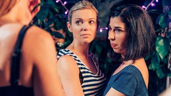 Holly Brisley on set of 'Life of the Party' with Talin Agon