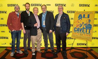 Editor Oliver Thompson, producer Bay Dariz, Dick Cavett, filmmaker Robert S. Bader, and film critic Leonard Maltin atten