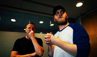 Writer Andy Blithe and Director Kris Smith on set of Buying Time, 2024