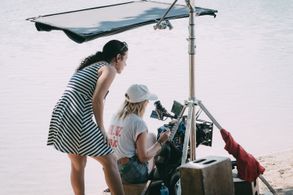 on set of Welcome to Grandville with DP Katelin Arizmendi.