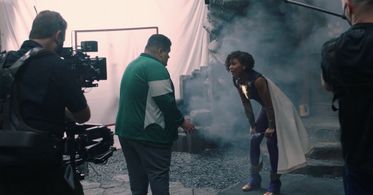 Bts of an over the shoulder shot image on Shazam! Fury Of The Gods.