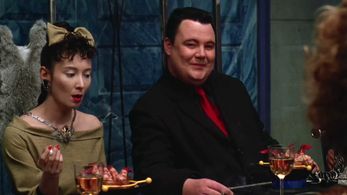 Adelle Lutz and Glenn Shadix in Beetlejuice (1988)