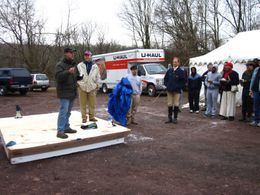 Robert Child speaks to crew on first day of filming, America's First D-day