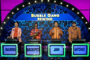 Maureen Larrazabal, Antonio Aquitania, Isko Salvador, and Jan Manual in Family Feud Philippines (2022)