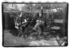 Paul Lazarus directing Seven Girlfriends. On set with producer, J. Todd Harris.