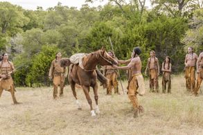 Zahn McClarnon, Tatanka Means, Alex Livinalli, and Jacob Lofland in The Son (2017)