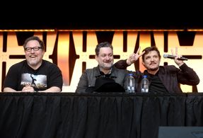Pedro Pascal, Jon Favreau, and Dave Filoni at an event for The Mandalorian (2019)
