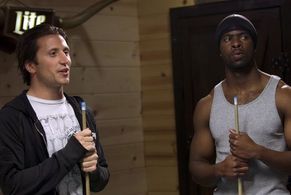 Reginald M. Jernigan Jr. with Jason Ellefson on set of Street Racer.