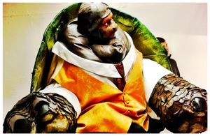 Behind the scenes in the TV series The Ginge, The Geordie and The Geek. Playing the role of the giant tortoise boss.