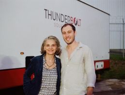 Jean-Luc McMurtry and Juliette Binoche on the set of The Staircase.