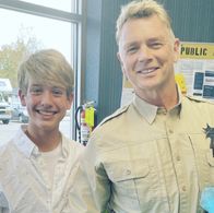 Jake Satow with John Schneider on the set of Adeline