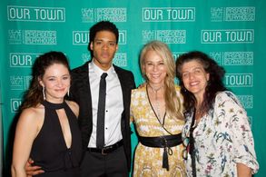 Sandra Mae Frank (Emily Webb),Deric Augustine (George Gibbs),Jane Kaczmarek (Stage Manager) and Sheryl Kaller (Directo