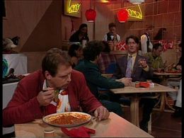 Pierre Bokma, Ruud van Hemert, Frank Schaafsma, Dirk Zeelenberg, and Lena Tenaglia in We zijn weer thuis (1989)