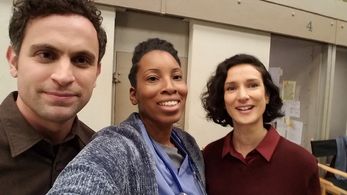 Matt Dellapina, DL Sams and Indira Varma on the set of For Life