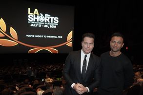 Monib Abhat and Dane Cook premiering their short film American Typecast at the LA Shorts International Film Festival ope