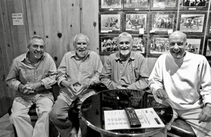 William A. Fraker, Conrad L. Hall, Charles Rosher Jr., and Bobby Byrne at an event for The Professionals (1966)