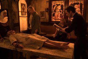 Geena Davis, Ben Daniels, Deanna Dunagan, Alfonso Herrera, and Hannah Kasulka in The Exorcist (2016)