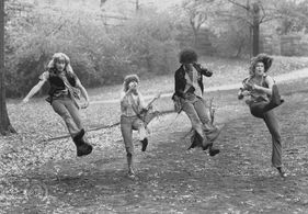 Treat Williams, Don Dacus, Annie Golden, and Dorsey Wright in Hair (1979)
