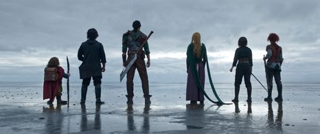 Warwick Davis, Amar Chadha-Patel, Tony Revolori, Ellie Bamber, Erin Kellyman, and Ruby Cruz in Willow (2022)