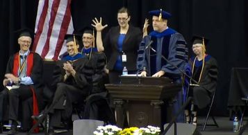 Dr. Robert R. Cargill gives the faculty address at the Spring 2014 University of Iowa Commencement.