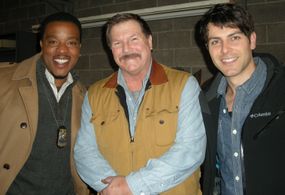 Daniel Knight (center) on the set of NBC's GRIMM with Russell Hornsby (left) and David Giuntoli (right)