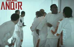 Screen shot taken from Season 1 Episode 10 of STAR WARS ANDOR. Kenny-Lee playing the role of a Prisoner