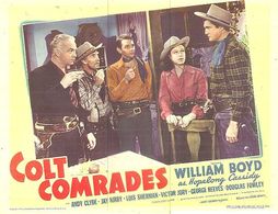 George Reeves, William Boyd, Andy Clyde, Jay Kirby, and Teddi Sherman in Colt Comrades (1943)