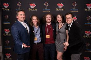 Shua Jackson with director Chris White and Electric Jesus cast at BIFF