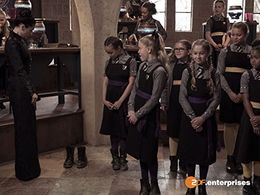 Raquel Cassidy, Tallulah Milligan, Meibh Campbell, Tamara Smart, Jenny Richardson, and Dagny Rollins in The Worst Witch 